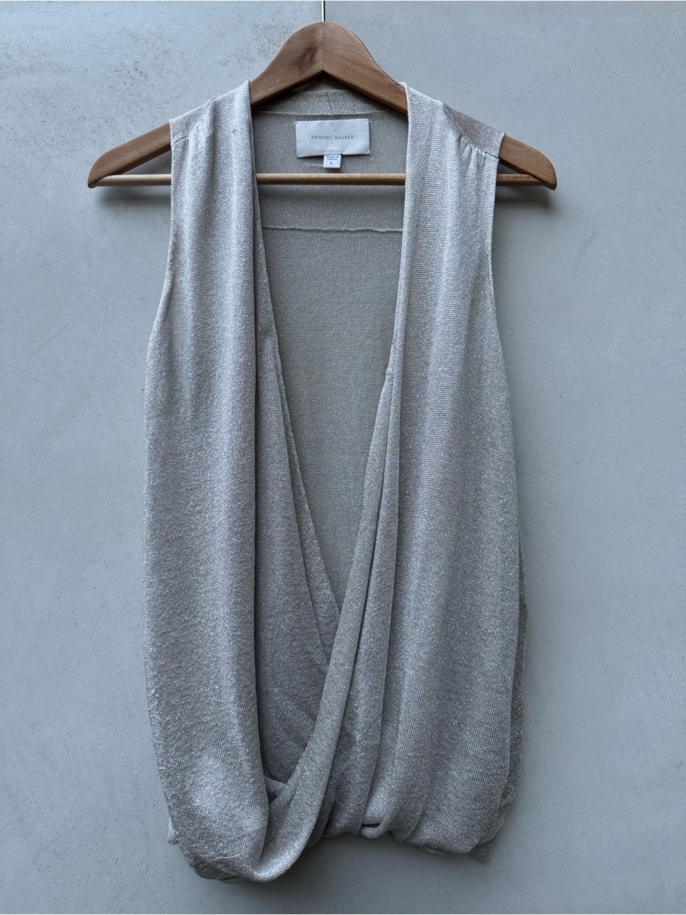 Brochu Walker Draped Front Metallic Knit Sleeveless Top Large